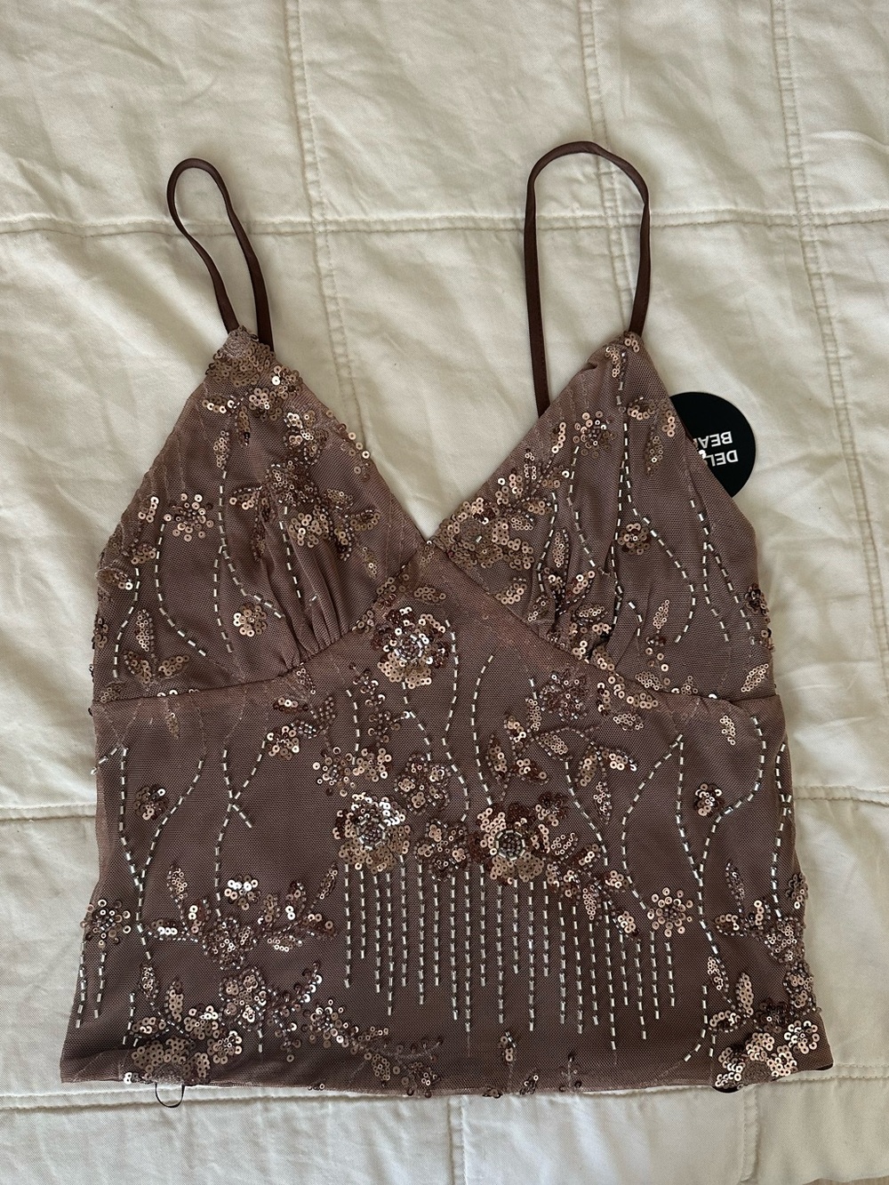 Studio 12 Y2K Beaded Brown Floral Sequin Camisole